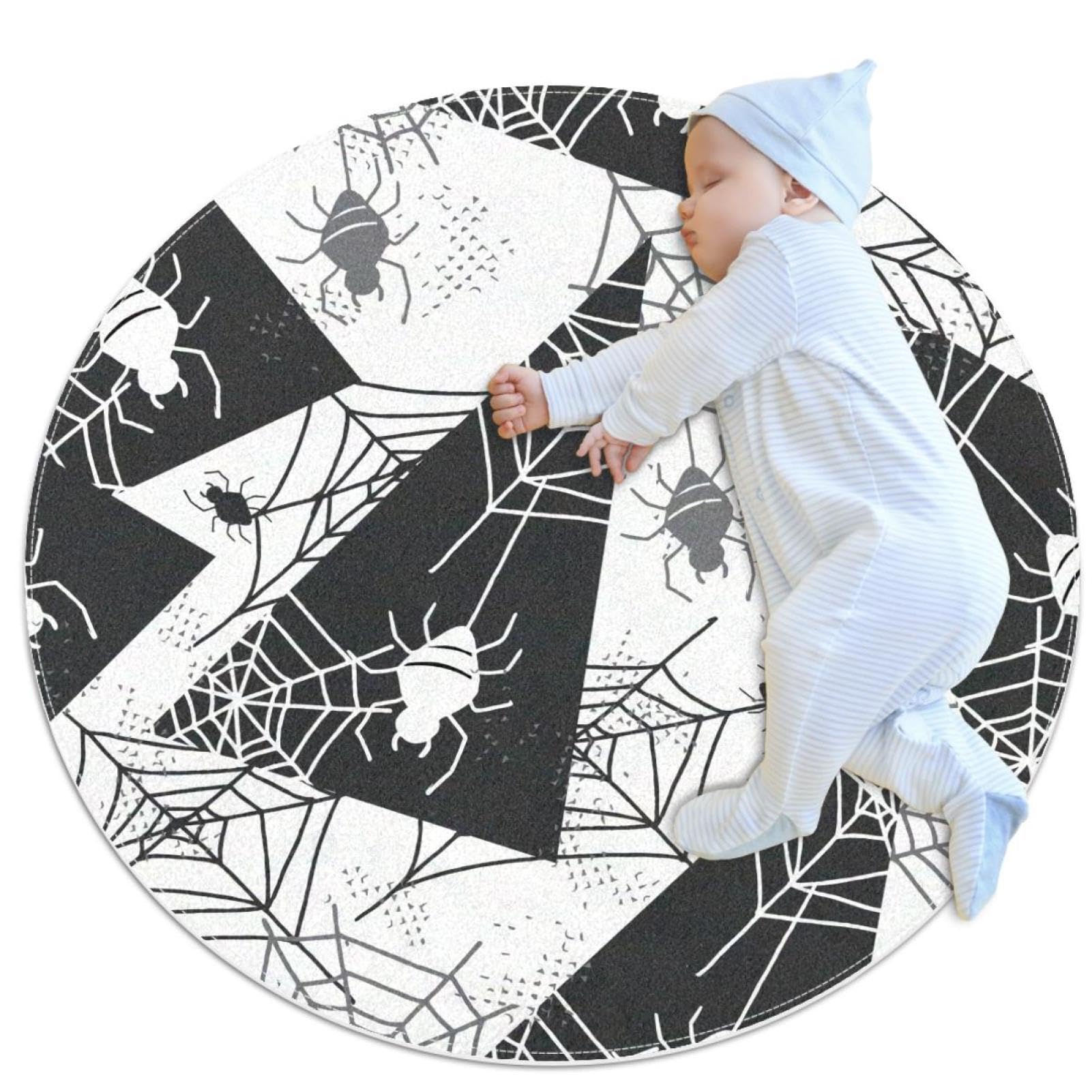 Tapis de salle de bain d'Halloween rond de 1m en toile d'araignée noire antidérapant