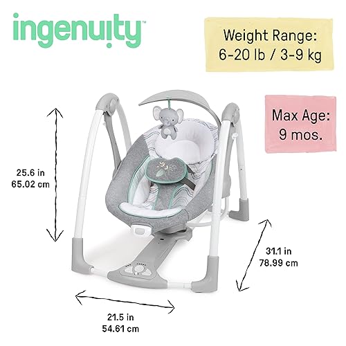 Miniatura 5 de Ingenuity ConvertMe - 2 en 1 columpio portátil y compacto para bebé y asiento infantil, balanceo automático que ahorra batería, con vibraciones y
