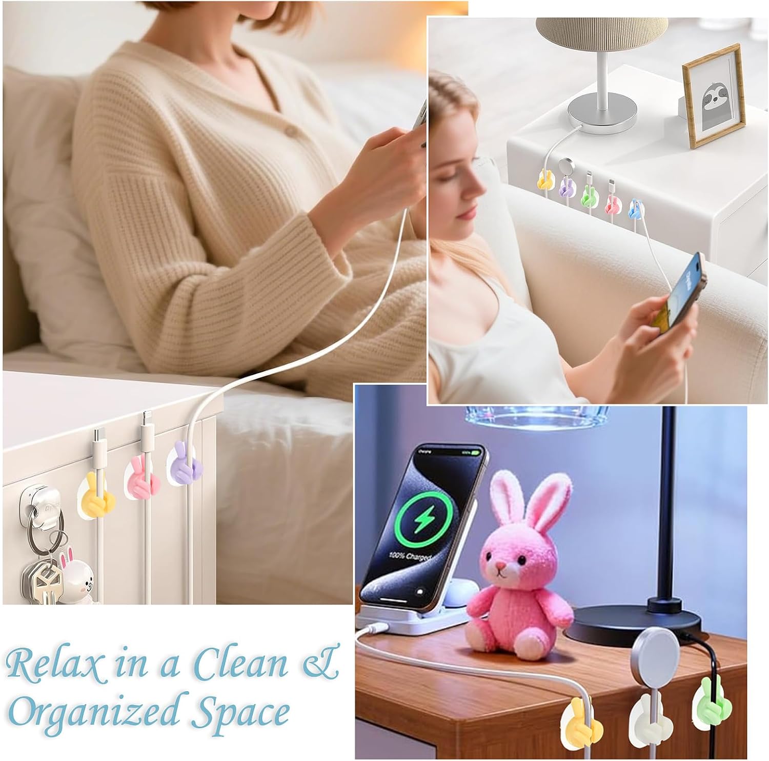 12Pcs Cute Finger Gesture Adhesive Cable Clips Funny Cord Organizer image 2