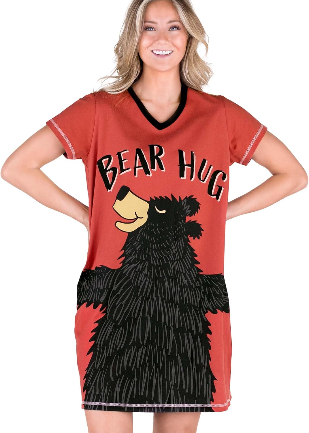 Lazy One Women's Nightgown, Funny V-Neck Sleep Shirt for Women, Bear & Moose Pajama Shirts