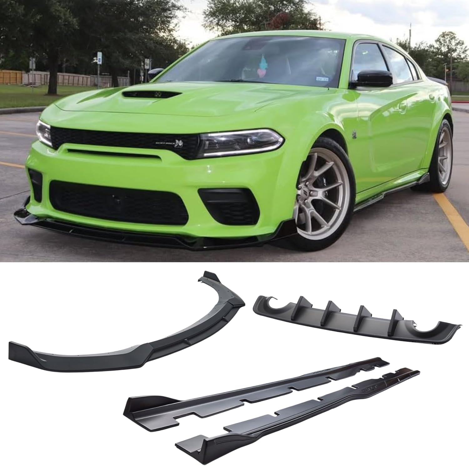 Full Body Kits Compatible with 2020-2023 Dodge Charger Widebody, Rear Diffuser, Side Skirts, Front Splitter Lip (Matt Black)