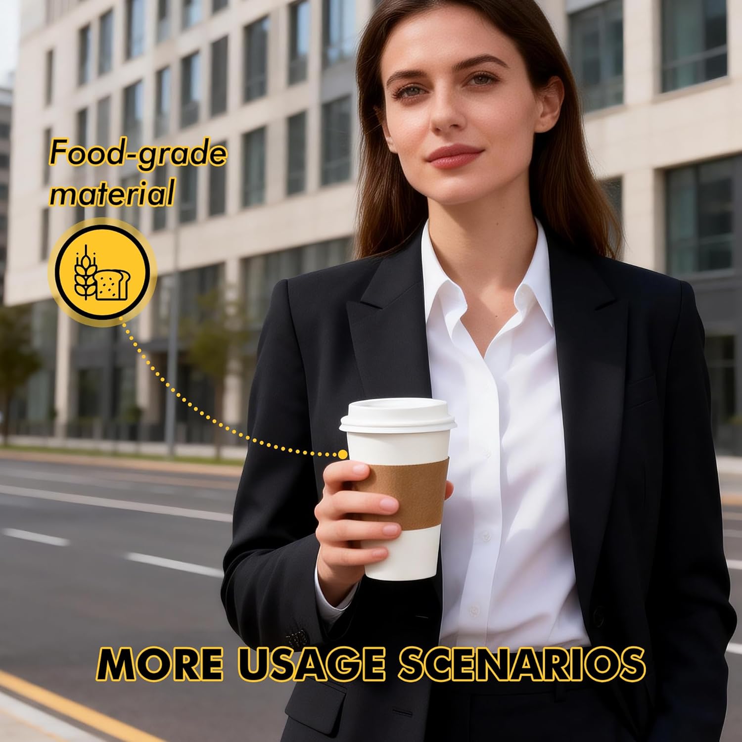 racetop 16 oz paper coffee cups, 100 pack disposable coffee cups with lids, sleeves and stirring sticks, 16oz to go paper cup for hot drinks, coffee, home, parties, travel white 16 oz 100 pack with lids & sleeves & stirring sticks