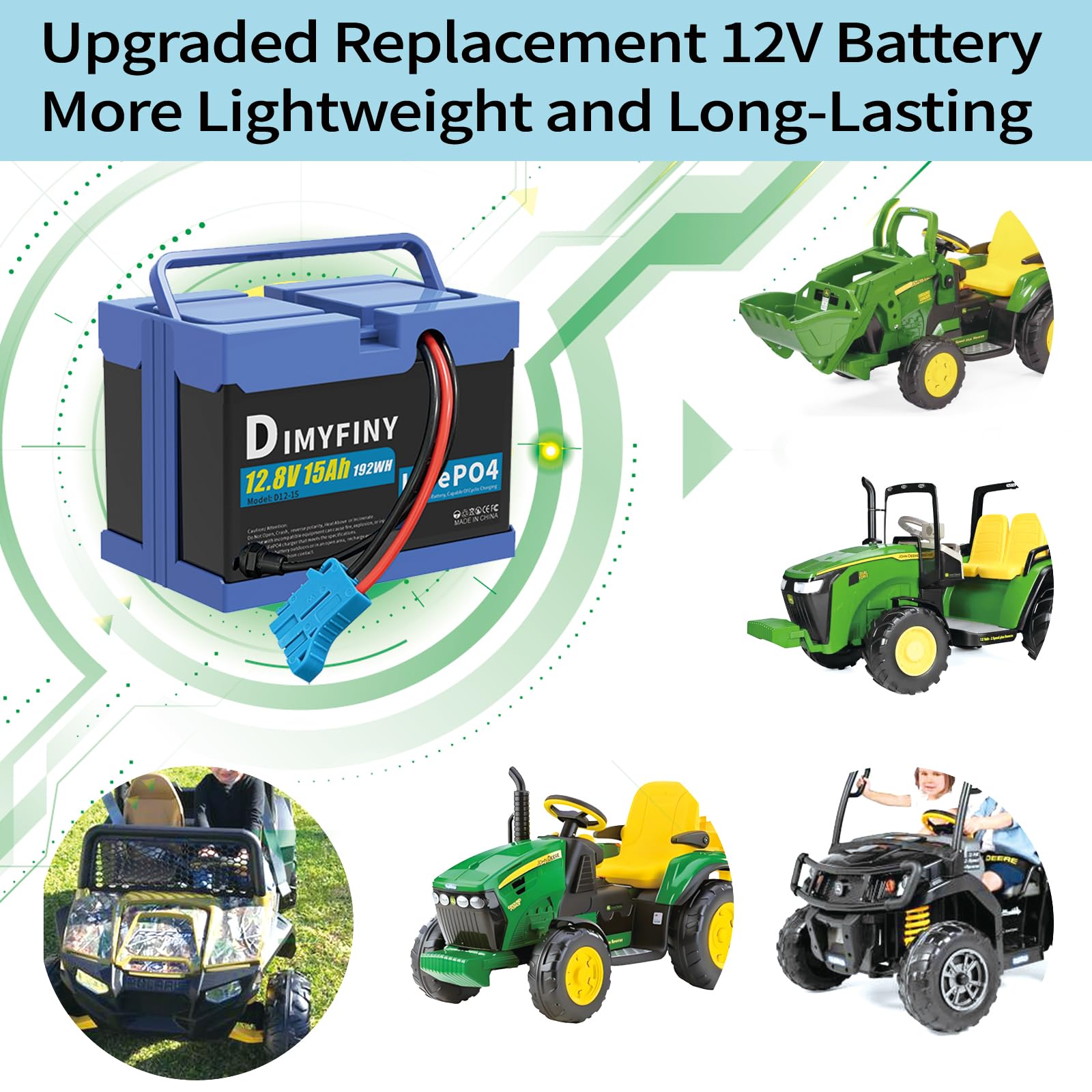 12V 15Ah Battery for Peg Perego John Deere Tractor Ride-On Toy Car + 2A Charger