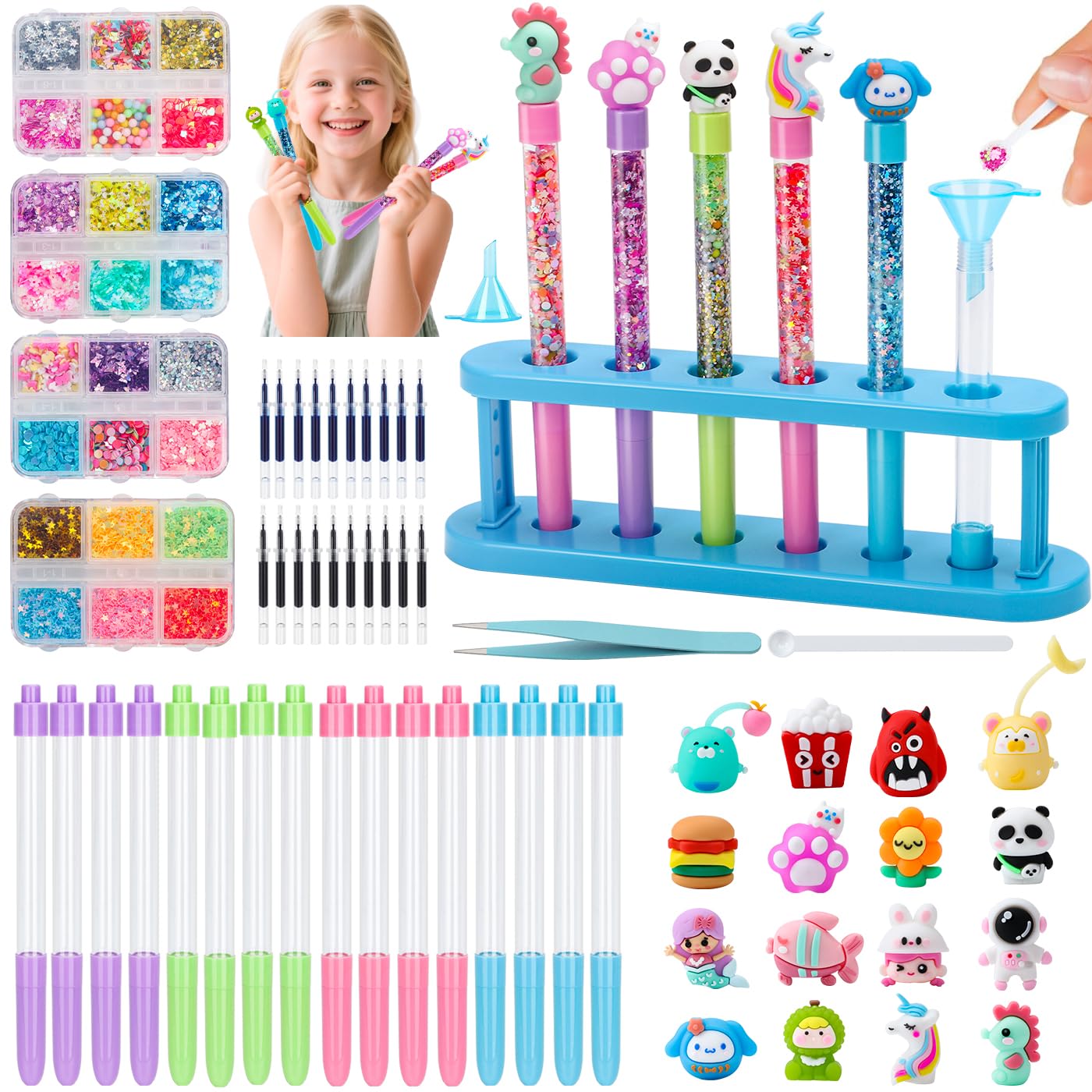 Kit Créatif Stylos à Paillettes – 16 Stylos, 20 Recharges, 24 Couleurs – Activité Manuelle 6-12 Ans, Cadeau Anniversaire
