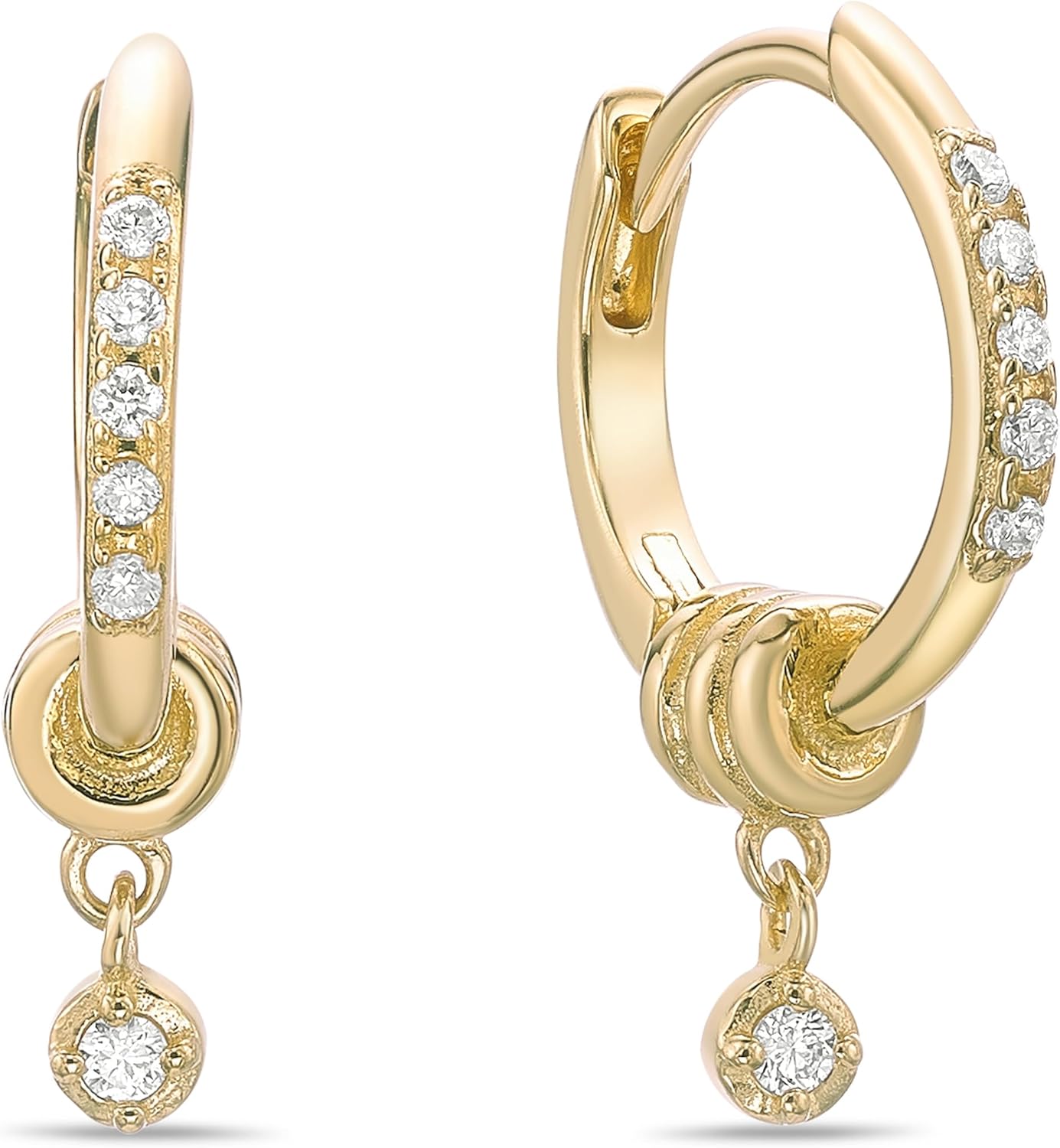 Lavari Jewelers 1/10 Carat Lab Grown Diamond Hoop Earrings for Women - 18k Yellow Gold Plated 925 Sterling Silver Dangle Charm Hoops for Her - Hypoallergenic Hinged Hoops - Playful Modern Design - Image 4