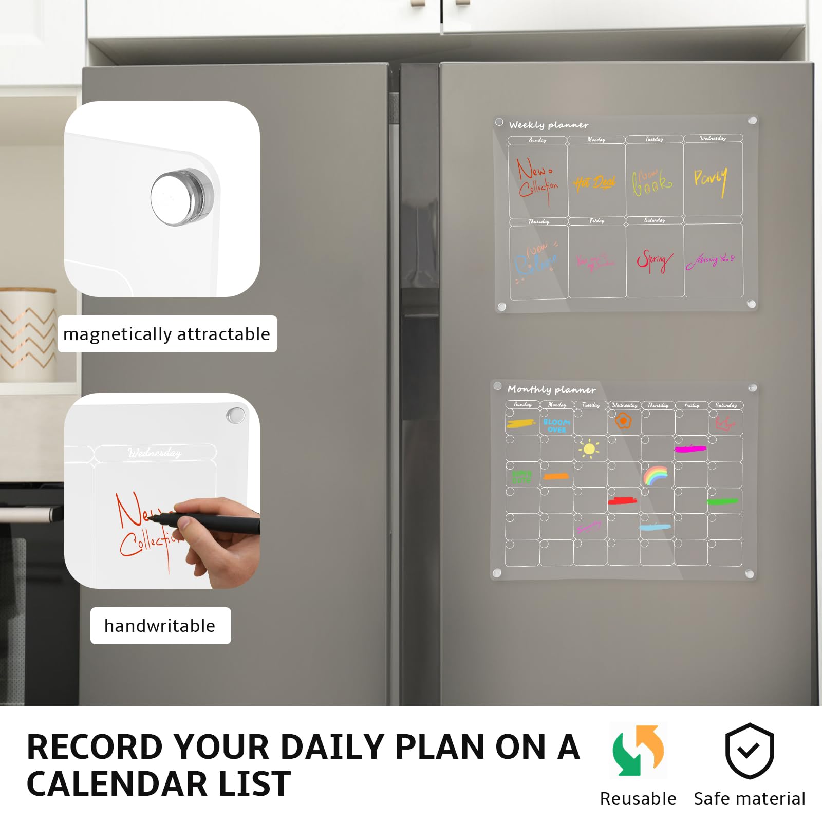 Lot De 2 Calendriers Magnétiques Frigo – 40 X 30 Cm, Effaçables, Avec 6 Marqueurs, Pour Planning Hebdomadaire