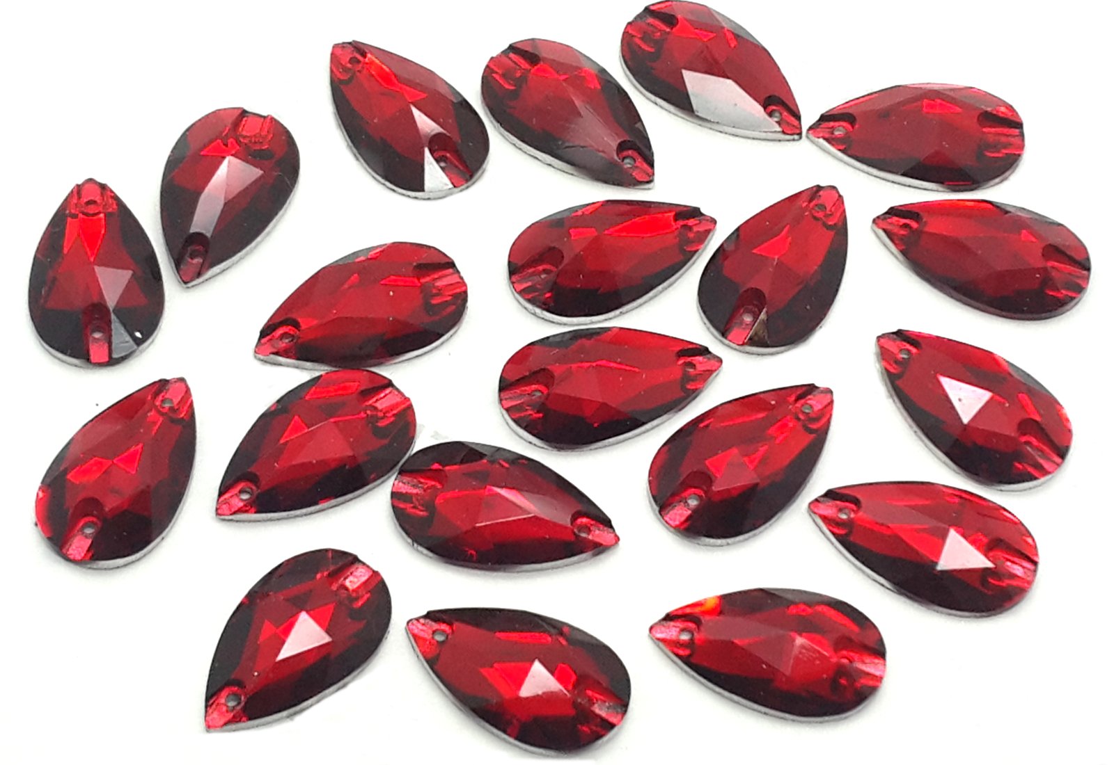 Teardrop Shape EIMASS® Sew or Glue on Resin Crystals, Flat Back Gems for Costume, Pack of 50 Crystals (7 x 12mm, Siam Red Teardrop)