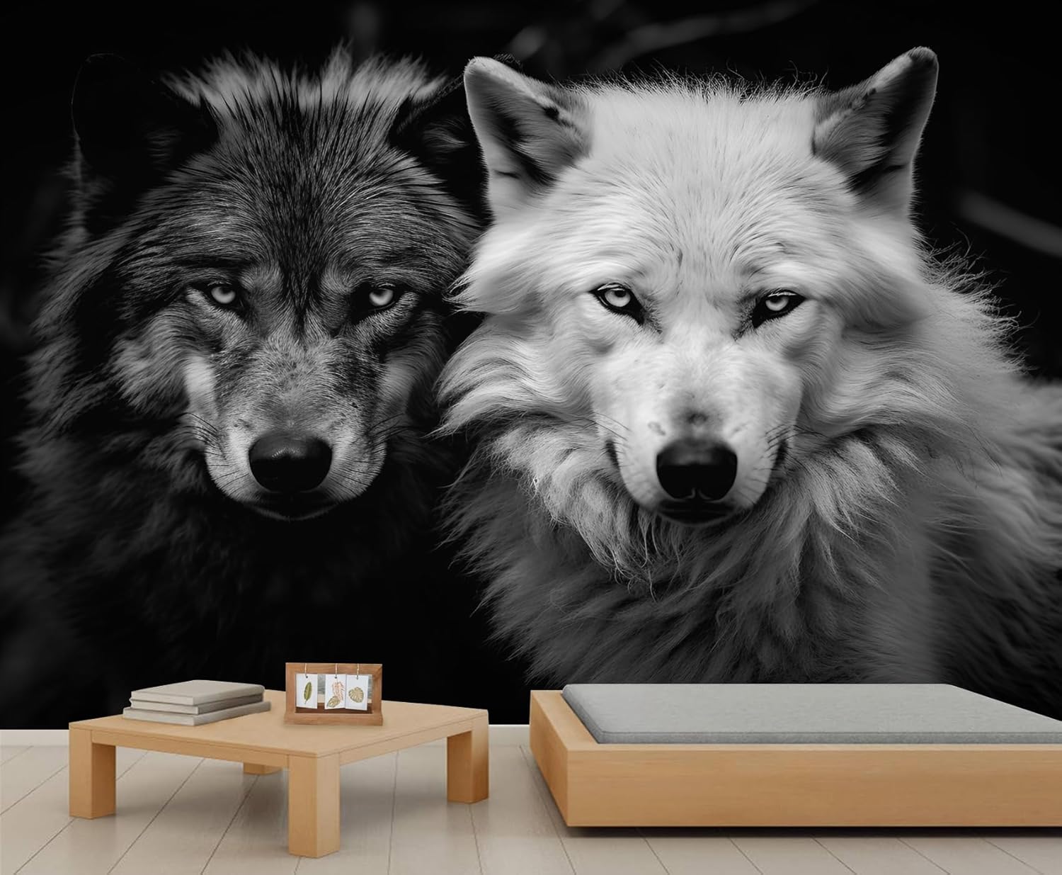 Wolf Mural, Wolf Wall Murals, Black and White Animals 3D Wallpaper for Farmhouse Living Room Bedroom Sofa TV Background Decor Murals - 157.5" W x 110.3" H