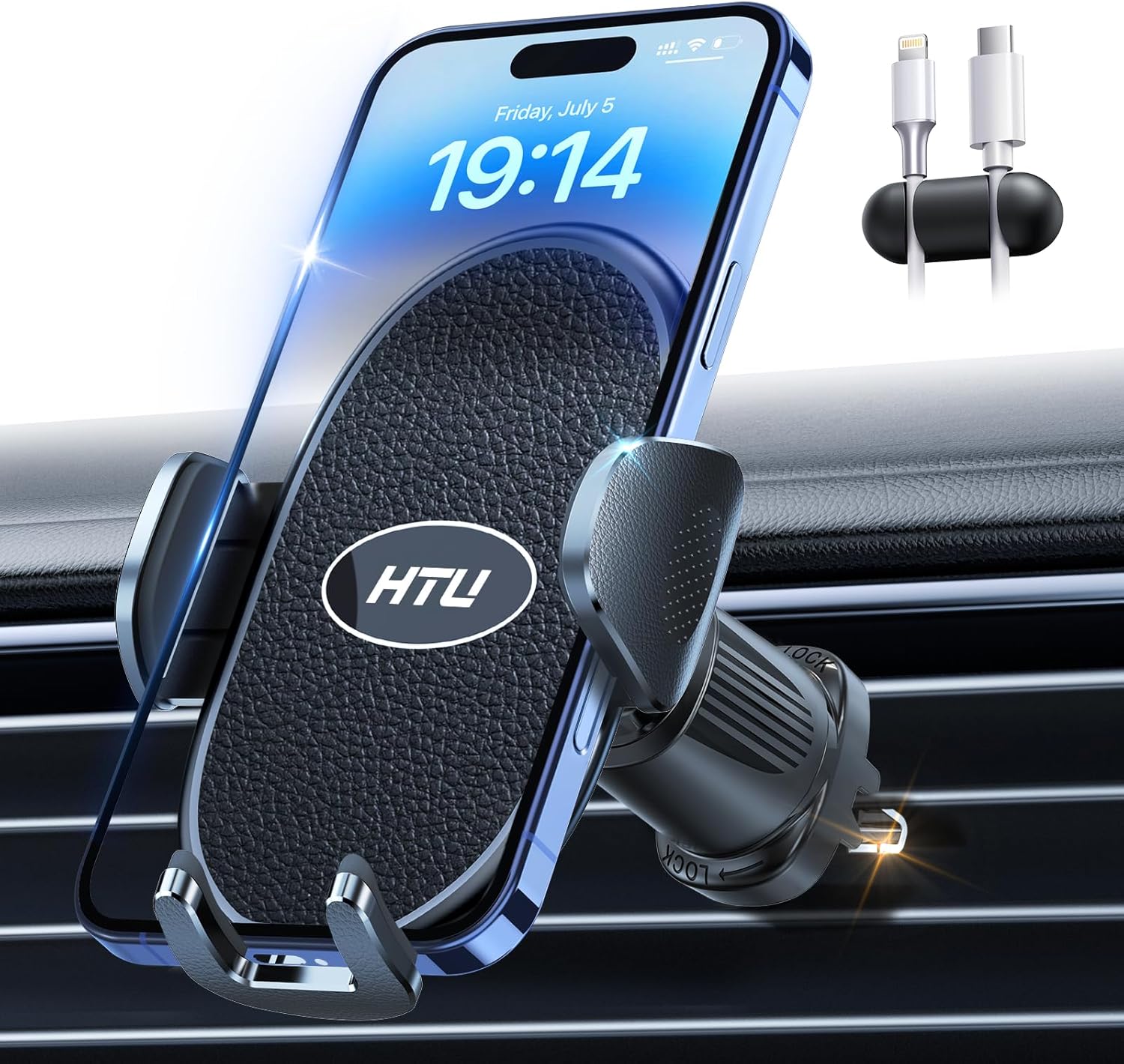 HTU 【Military-Grade】 Car Phone Holder,【Strongest & Longest Steel-Hook】 Car Vent Mount, Handsfree 360° Adjustable Automobile Cradle Air Clip Stand for iPhone 17 16 15 14 Pro Max Samsung, Black