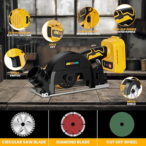 Miniatura 4 de Herramienta de corte inalámbrica sin escobillas de 4" compatible con batería Dewalt 20V MAX, mini sierra de 500W hasta 12000RPM con 6 discos de
