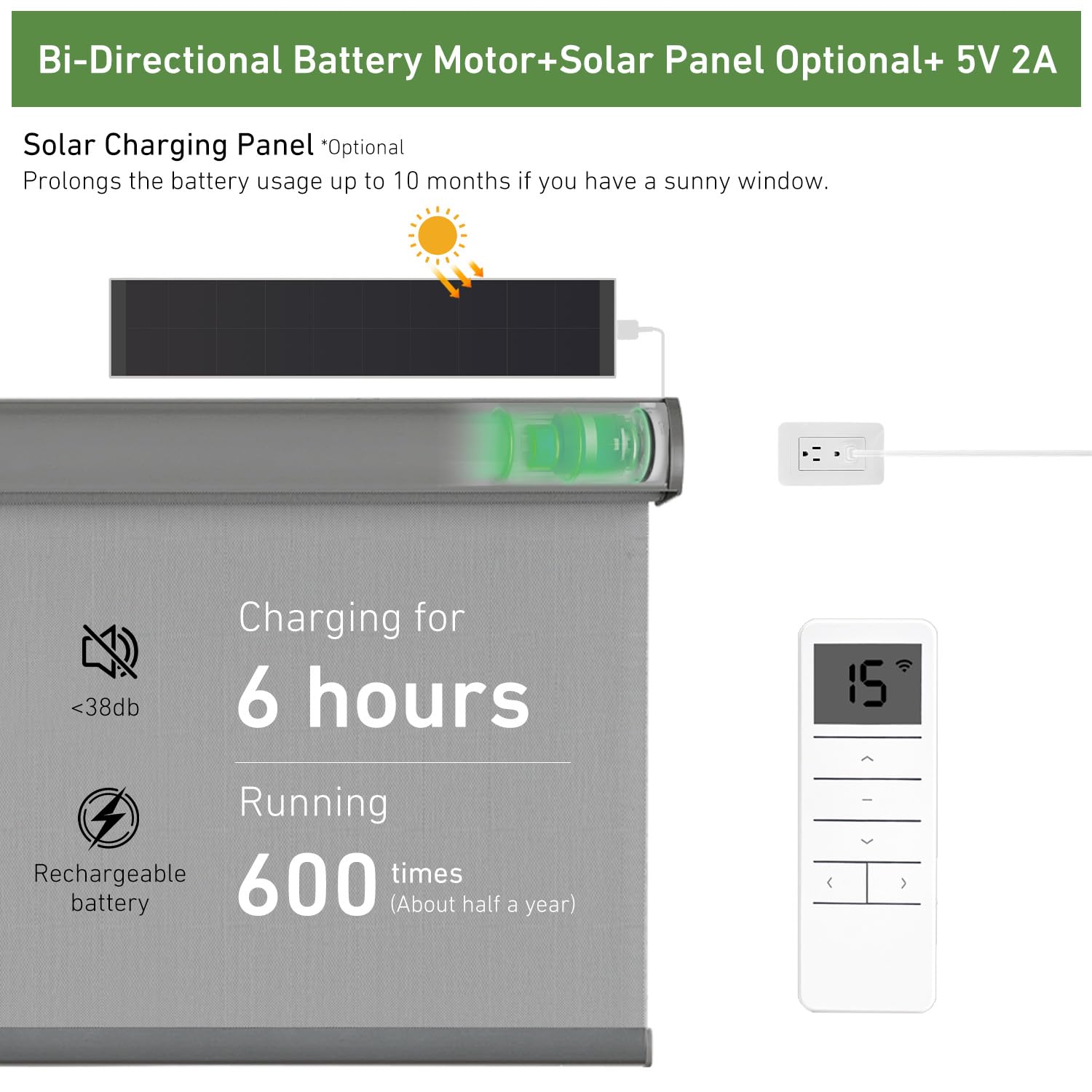 DM25LEU/S -1,1/28 Motore a batteria bidirezionale per tende a rullo - silenzioso, senza fili e facile da installare