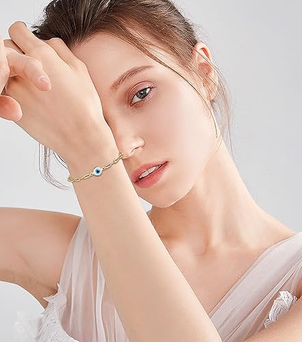 Miniatura 2 de Evil Eye Bracelets for Women,18k Gold Plated Dainty Layered Paperclip Bracelet Gold Cute Adjustable Stackable Bead Bracelets Set for Protection