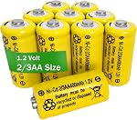 10 Nombres 1.2V 2/3AA Taille 400mah NICD Batteries rechargeables, 2/3AA Batterie solaire de haut-bouton (plus courte que AA Taille) pour lumières extérieures de jardin solaire