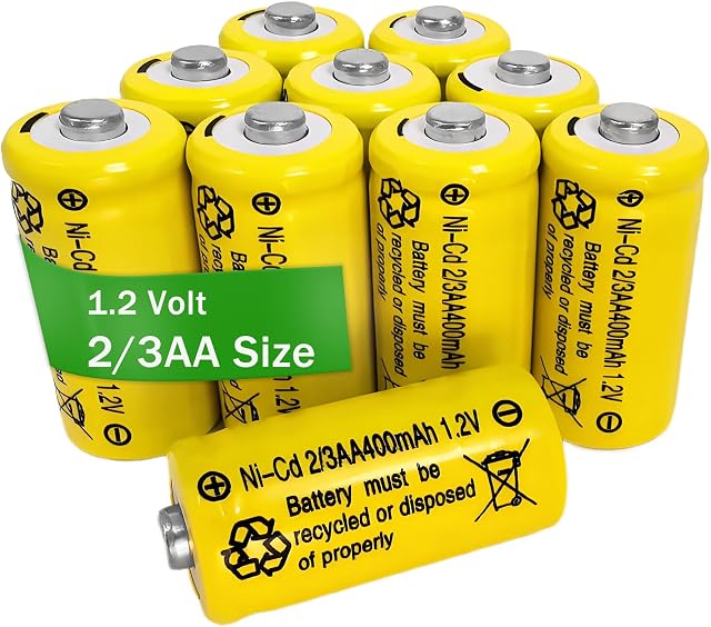10 Nombres 1.2V 2/3AA Taille 400mah NICD Batteries rechargeables, 2/3AA Batterie solaire de haut-bouton (plus courte que AA Taille) pour lumières extérieures de jardin solaire