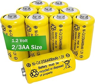 2/3AA Size NICD Rechargeable Batteries 10 Pcs, 1.2V 400mah Button-Top Battery for Solar Lights, Landscape Light (Shorter Than AA Size)