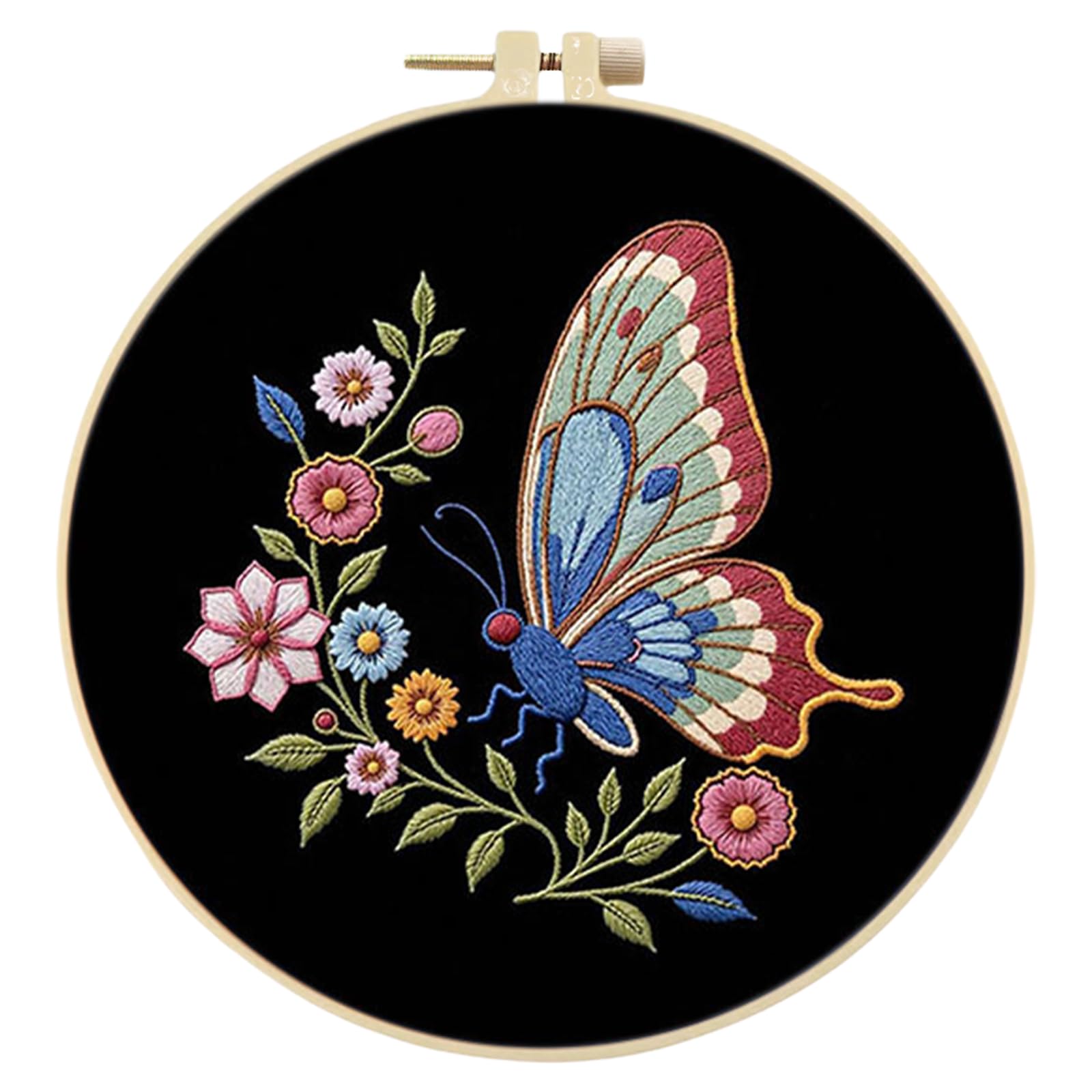 Embroidery Kit for Beginners, Stamped Cross Stitch Kits with Hoop, Threads, Needles &Tools, DIY Needlework Starter Set and Craft Gift for Adults 29 * 29CM(Butterfly)