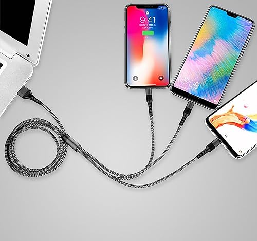 Miniatura 2 de Cable de carga múltiple de 6 pies, adaptador de cable de carga múltiple universal 3 en 1 trenzado de nailon con puerto IPtipo Cmicro USB para