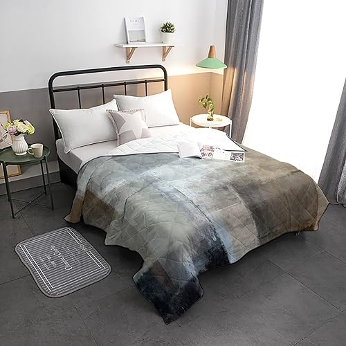 Edredón reversible de plumón alternativo, color gris y marrón degradado, relleno de algodón, manta acolchada, pintura al óleo abstracta, ligero,