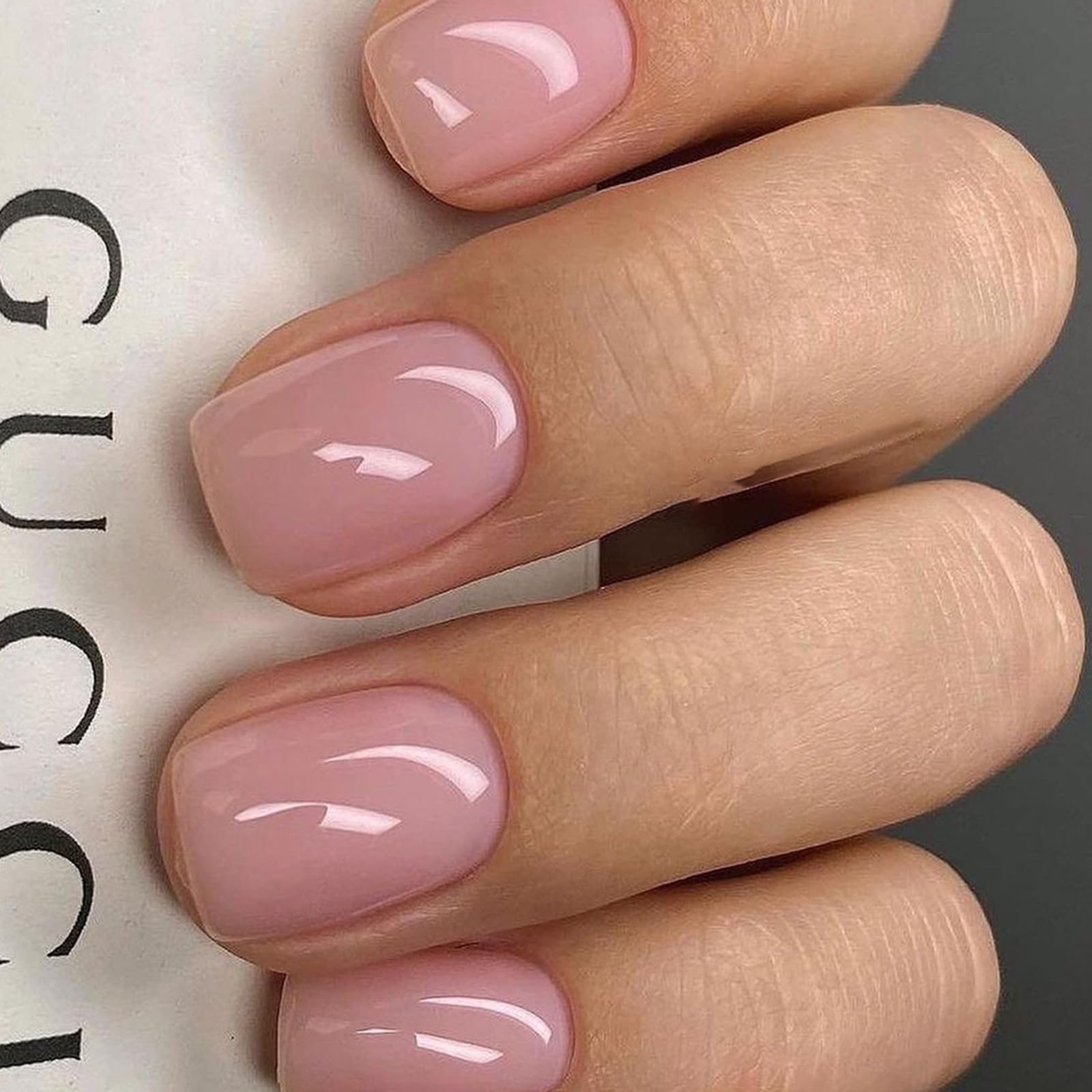 Boloshine 24 Piezas Uñas Postizas Manicura Francesas, Uñas Acrilicas Press on Nails Cortas Cuadradas, Natural Cobertura Completa Artificiales Uñas Falsas para Mujeres Niñas, Dulces Recuerdos