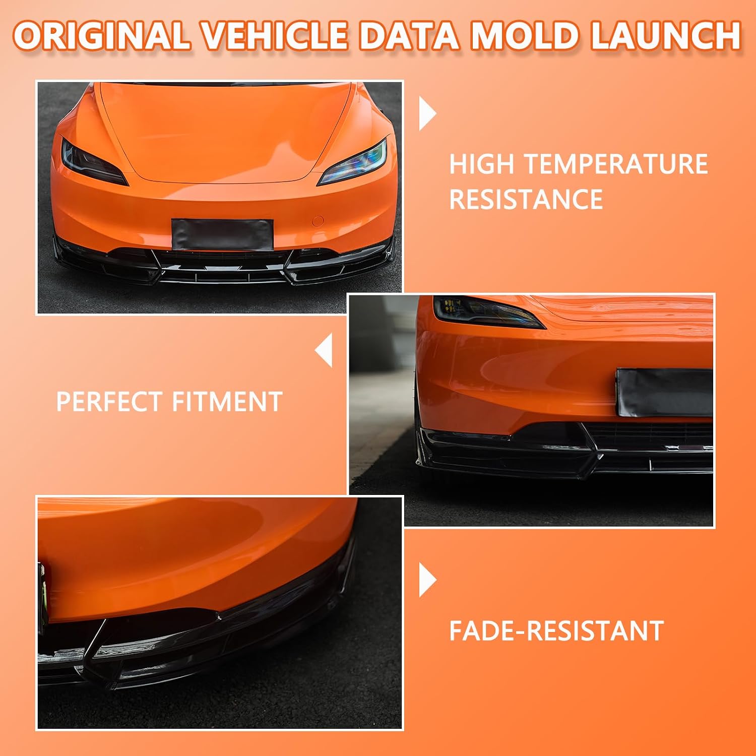 KHK Front Bumper Spoiler Lip for 2024-2025 Tesla Model 3 Highland, Night Edition 5Pcs Gloss Black ABS Front Bumper Splitter Body Kit