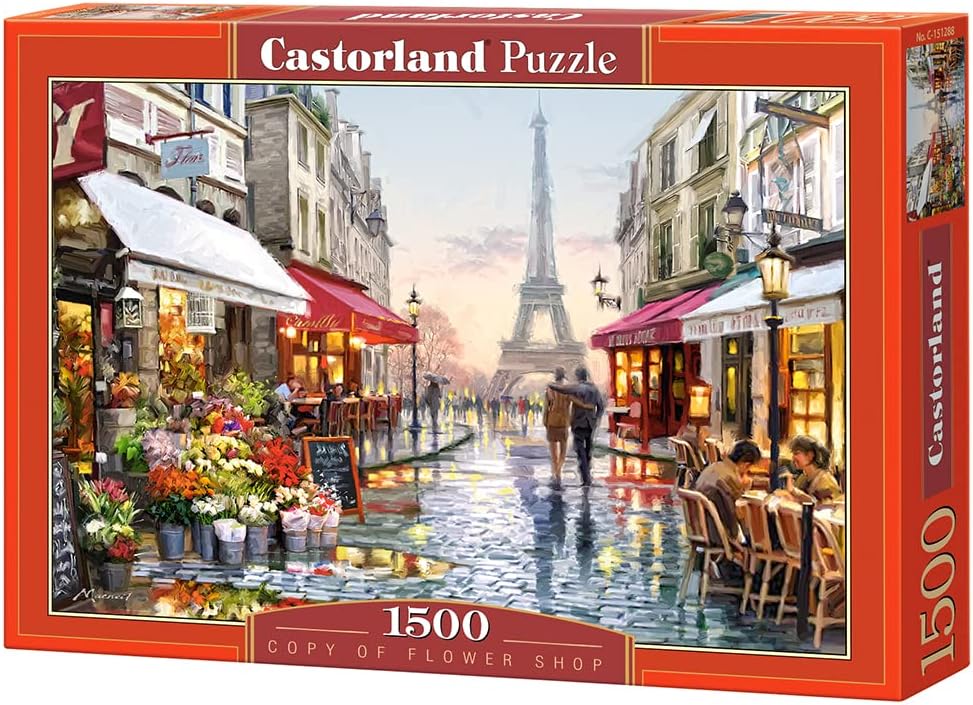 CASTORLAND 1500 Piece Jigsaw Puzzles, Flower Shop, Street of Paris, France, Eiffel Tower, Adult Puzzles, Castorland C-151288-2