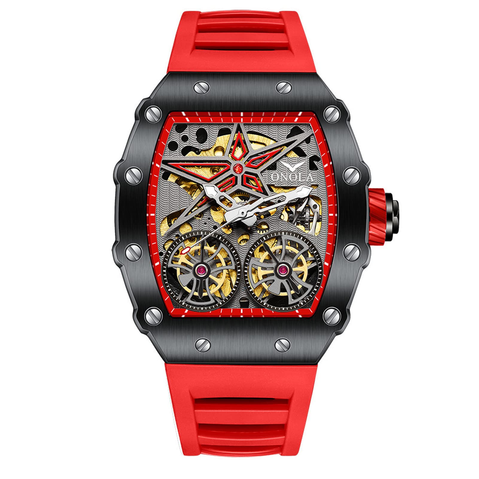 FORSINING Tonneau-Form, mechanisch, automatisch, großes Zifferblatt, modisch, Business-Uhr, Silikonarmband