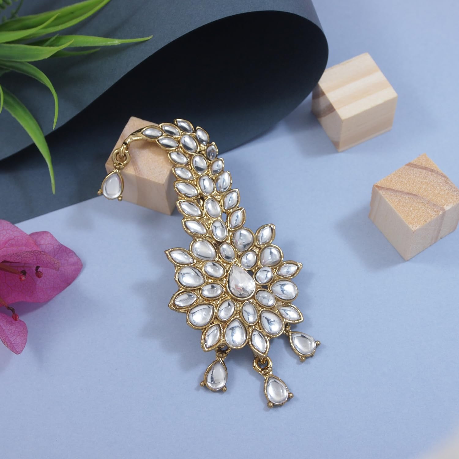 I Jewels Gold Plated Indian Traditional Handcrafted Kundan And Stone Safa Dulha Pagadi Kalangi Brooch for Groom Men