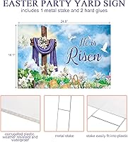 Vista 2 de Queekay Letrero de Pascua para patio, decoración al aire libre, letrero de jardín con texto en inglés "Happy He Is Risen", letrero de pascua