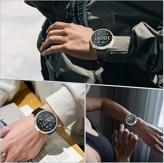 OVERSTEP オールインワンケース スケールデザイン & 強化ガラス Amazfit Active Max用 ハードPCカバー スクリーンプロテクター付き 傷防止 落下防止 光沢アイボリーホワイト