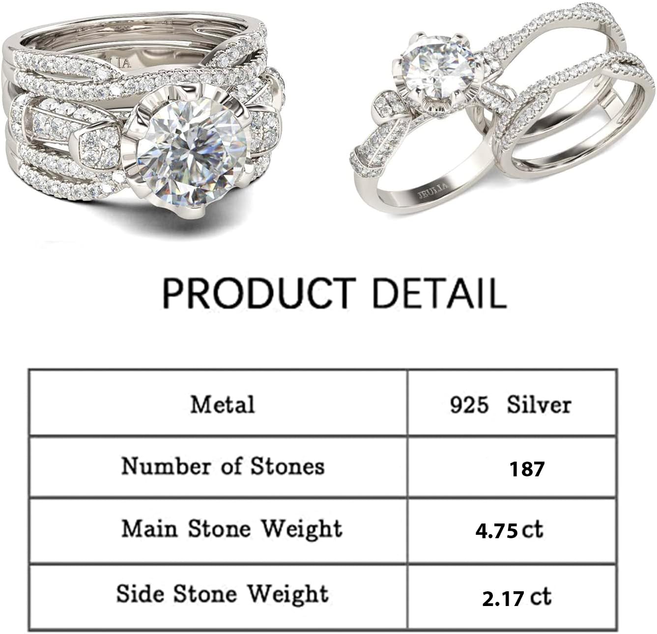 Jeulia Vintage Wedding Bridal Ring Set:Sterling Silver Round Cut Halo Diamond Engagement Band for Women Best Anniversary Promise Valentines Jewelry Gift with Box - Image 2