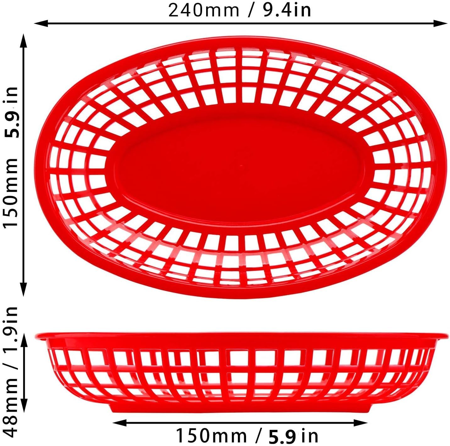 EUSOAR Cestas de pan, 9.4 x 5.9 pulgadas, 24 cestas ovaladas reutilizables de plástico para servir alimentos, aptas para microondas y lavavajillas, bandeja de servicio de alimentos de plástico de