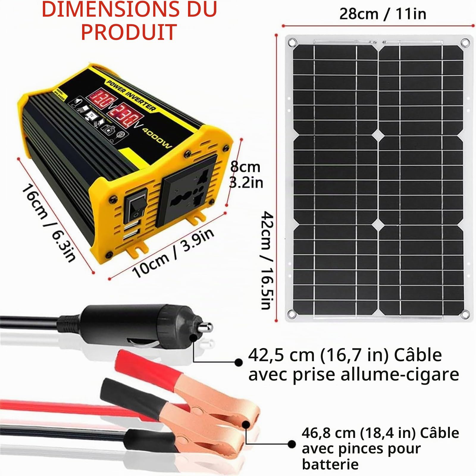 Kit Solaire 400W avec Onduleur Pur Sinus 110V/220V Et Régulateur MPPT 30A – Système Autonome pour Camping-Car, Chalet, Bateau, Secours Électrique(Black,12V-220V)
