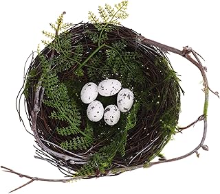 Cabilock Spring Bird Nests with Eggs Twig Bird Nest Decorative Ornament Pastoral Bird Nest Ornament Wedding Decoration for Garden Yard Home 20cm