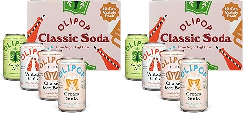 OLIPOP Soda Pop prebiótica, variedad de soda clásica, paquete de despensa lleno de prebióticos, fibra y botánicos, sin gluten, vegano, sin OMG, 12