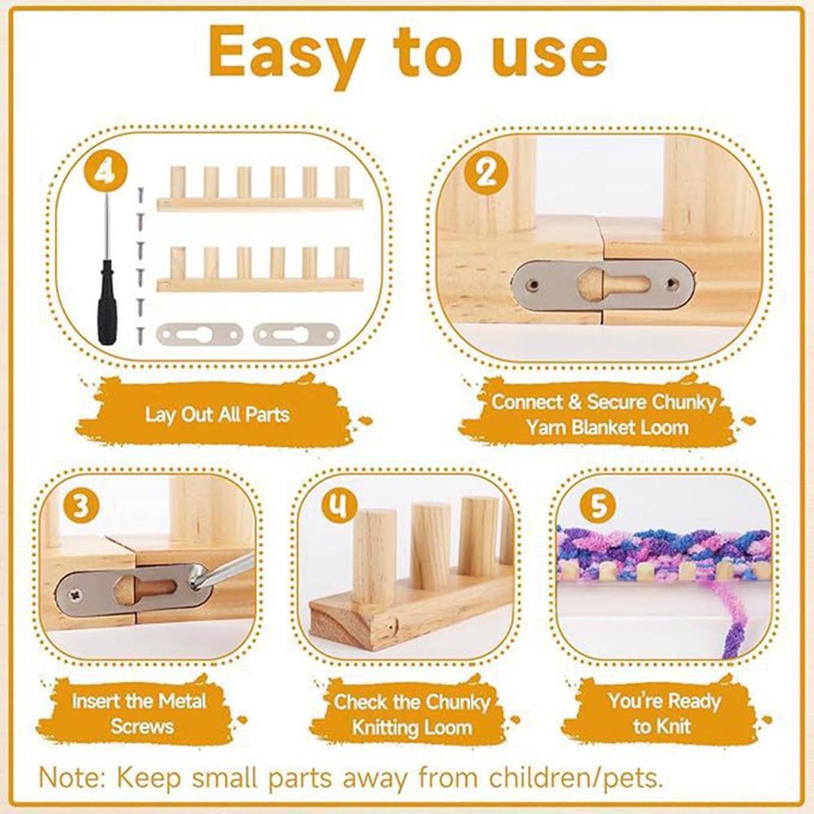 Métier à Tricoter, Kit de Tricot à La Main pour Débutants, Portable, pour La Confection de Couvertures, en Bois, Réutilisable, Accessoire de Cadeaux A, 3 Pièces