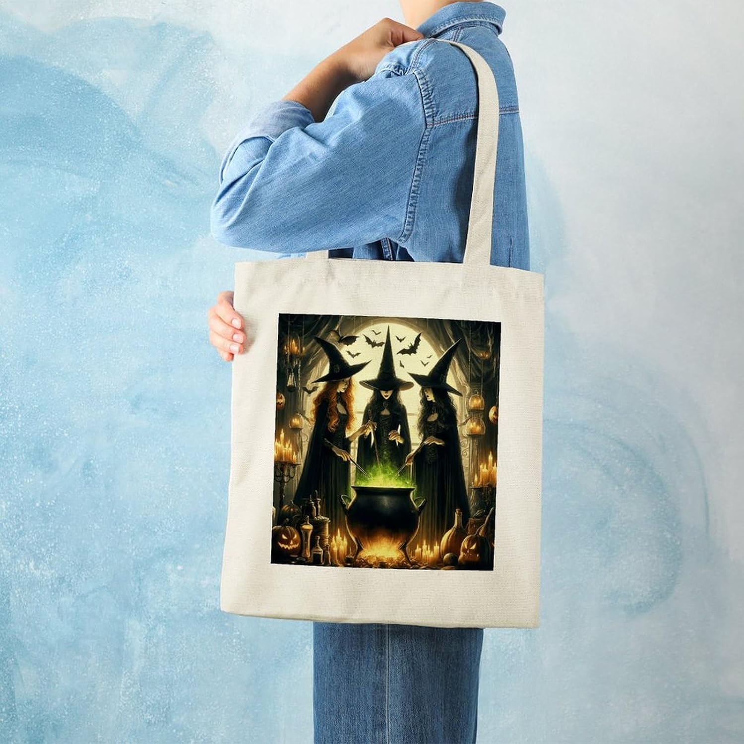 Halloween Witch Canvas Tote Bag Aesthetic Tote Bag image 2