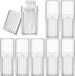 Dandat 8 Pcs Project Storage Case Portable Creative Storage Box Dental Toothpick Holder Floss Qtip Travel Case Transparent Flosser Dispenser Container for Teeth Cleaning Cotton Swab (White)