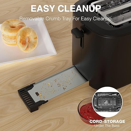 Miniatura 6 de Tostadora de 4 rebanadas de ranura extra ancha de 1.5 pulgadas con temporizador de cuenta regresiva, 6 ajustes de tostado, estante de calentamiento