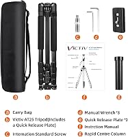 Victiv Kamera Állvány 205 cm Alumínium Utazó Tripod Golyós Fejjel 10 kg Teherbírás Levehető Monopod Hordtáskával Fekete 8