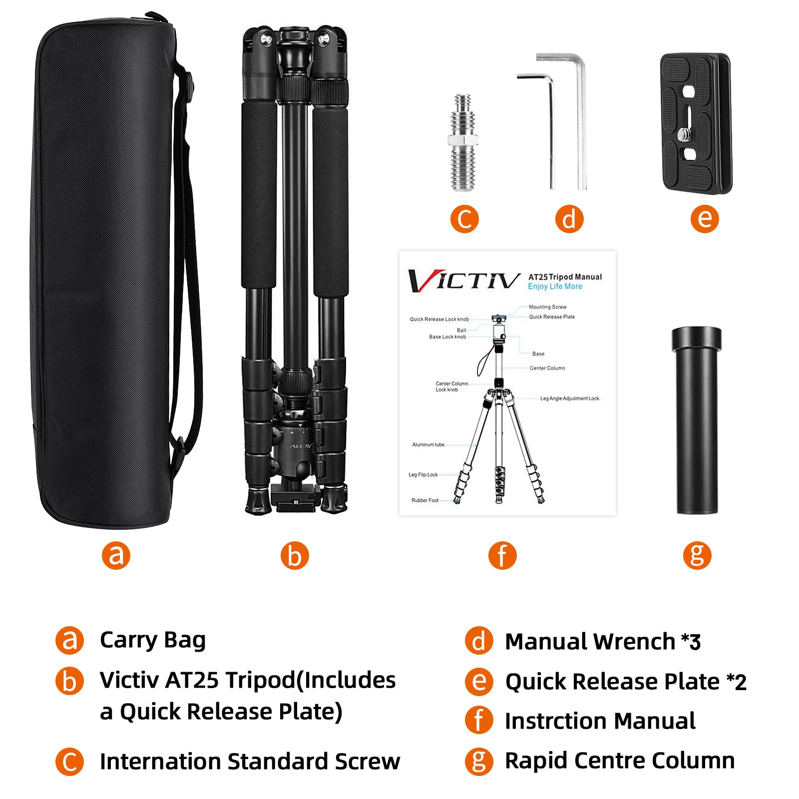Victiv Trípode Cámara 206cm, Trípode de Viaje Portátil de Aluminio para DSLR, 360° Rótula de Bola Panorámica una Capacidad de Carga de 15 kg, Monopié Desmontable con Bolsa de Transporte - Negro