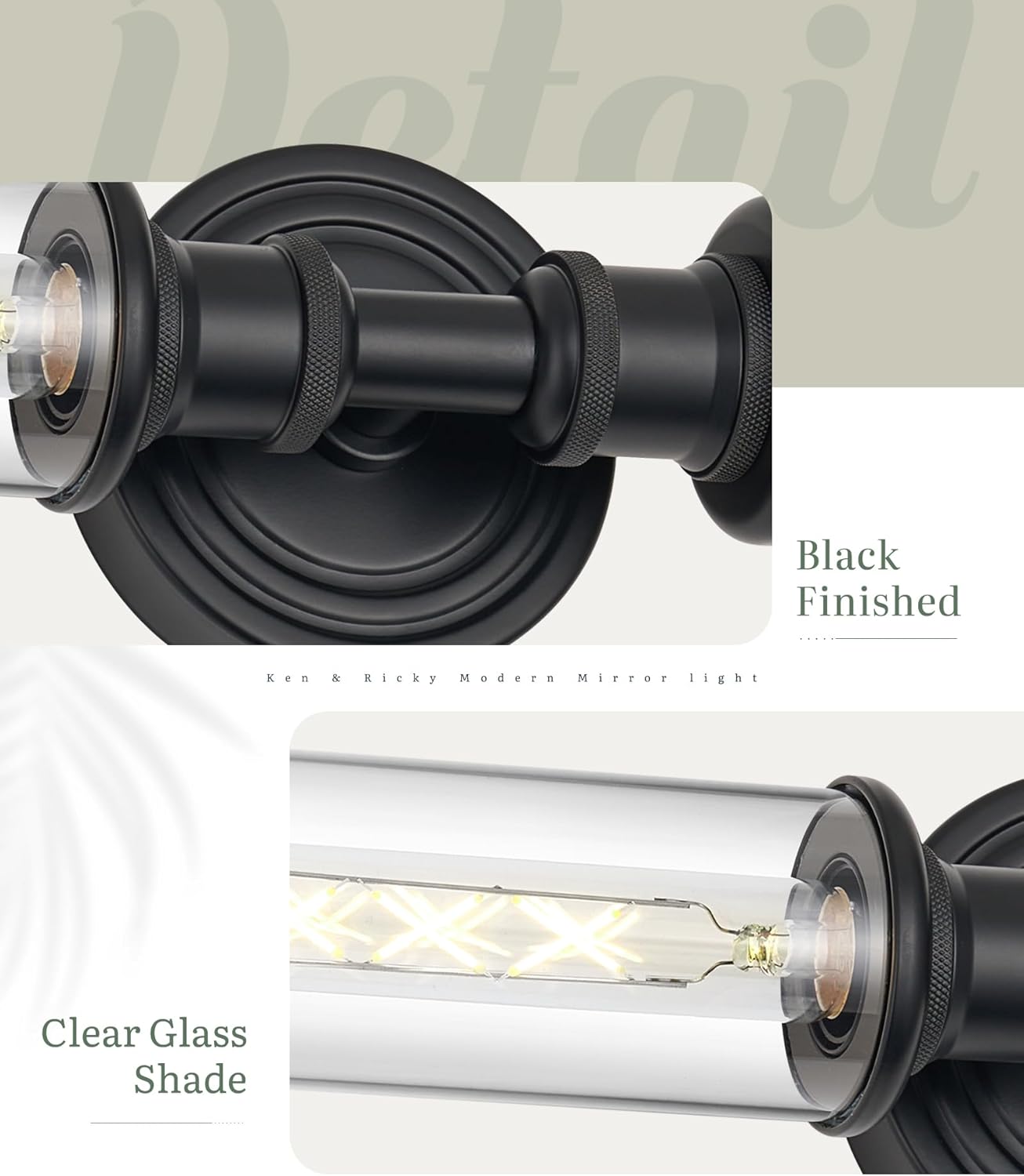 Ken & Ricky Modern Bathroom Sconces Set of 2, Matte Black Bathroom Wall Sconces,24-Inch Wall Sconce Light Fixtures Side of Mirror for Bathroom Living Room Bedroom