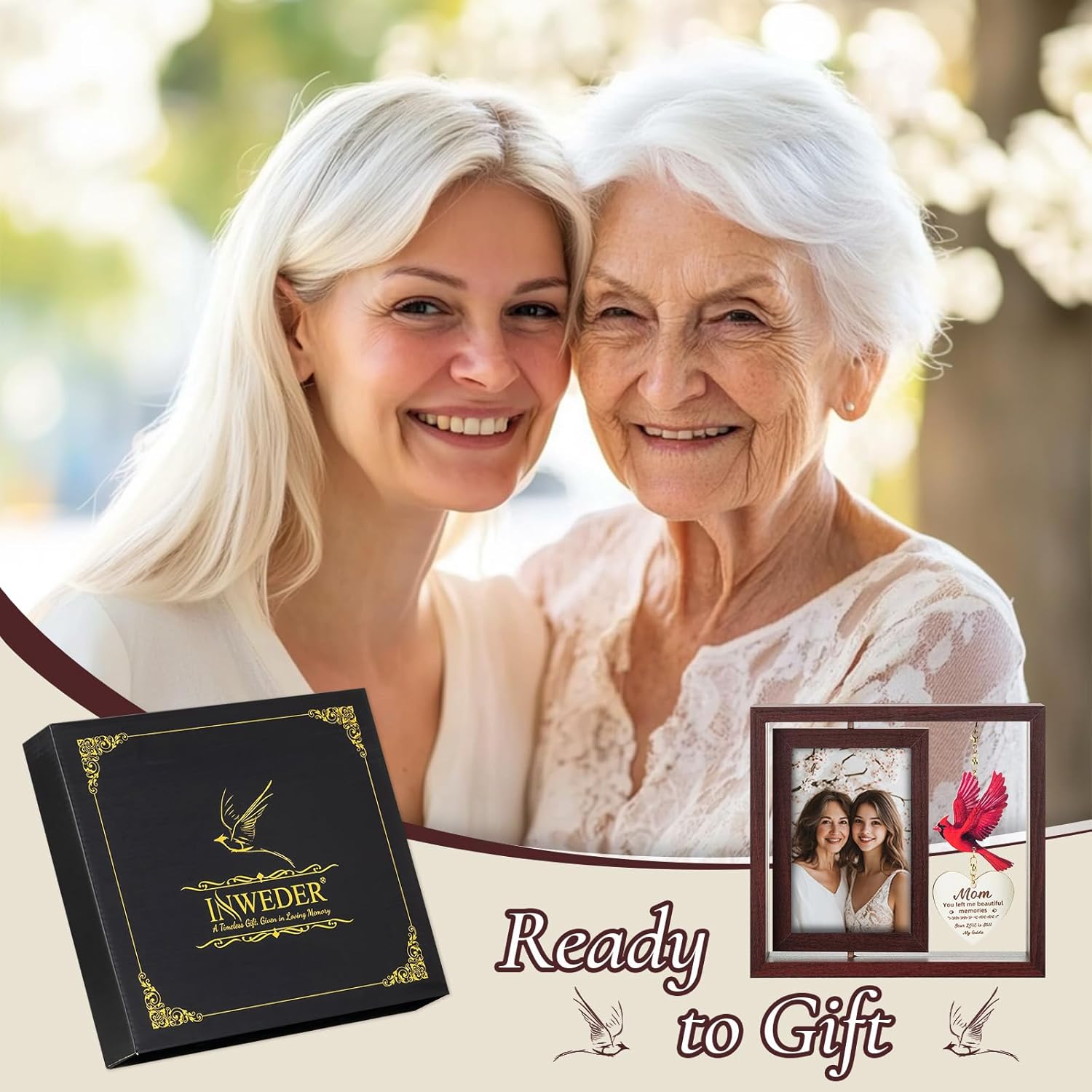 Sympathy Gifts for Loss of Mom: Double 4x6 Photos, Cardinal Memorial Picture Frame for Mother, Bereavement Gift in Loving Memory with Touching Text