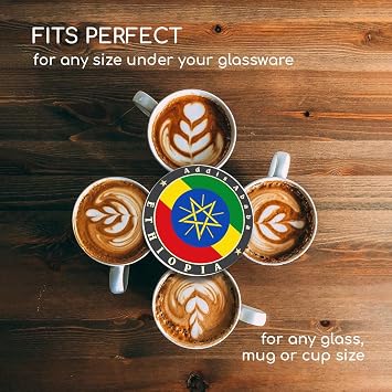 1 x Round Coaster - Ethiopia Addis Ababa Flag Travel Cork Backed MDF Glossy Tea Coffee Accessory #5193