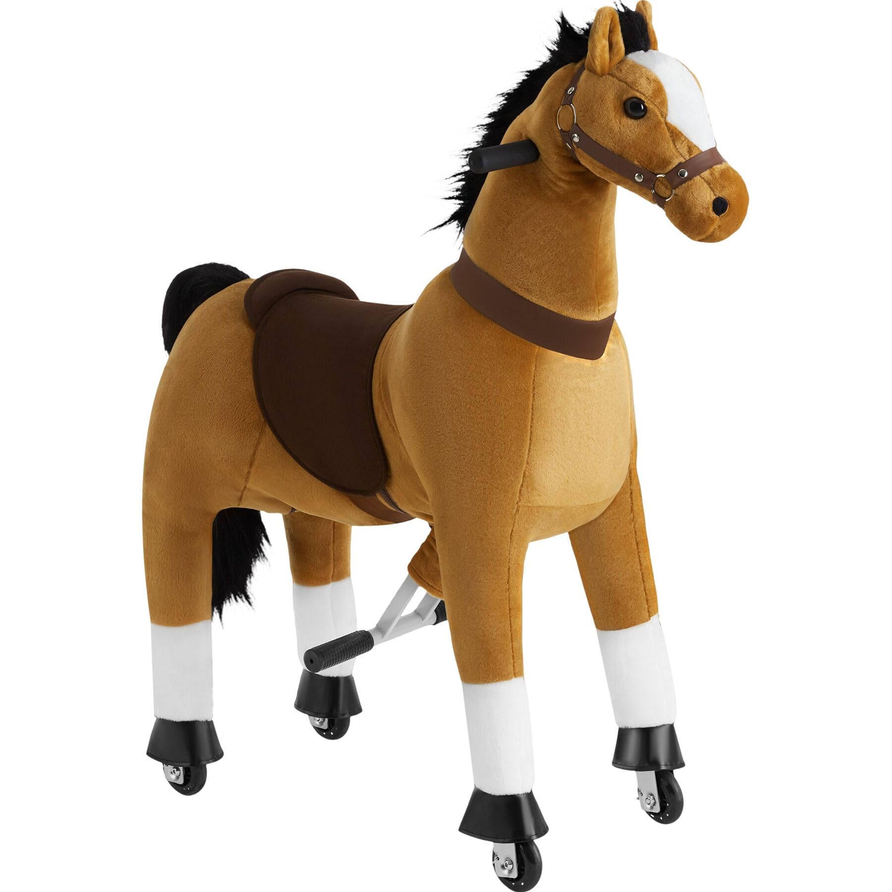 tectake® Cavallo a Dondolo con Ruote Scorrevoli, Cavallo a Dondolo per Bambini Realistico, Cavalluccio a Dondolo con Telaio in Acciaio, Cavallo Peluche Antiscivolo - 34x89x100 cm