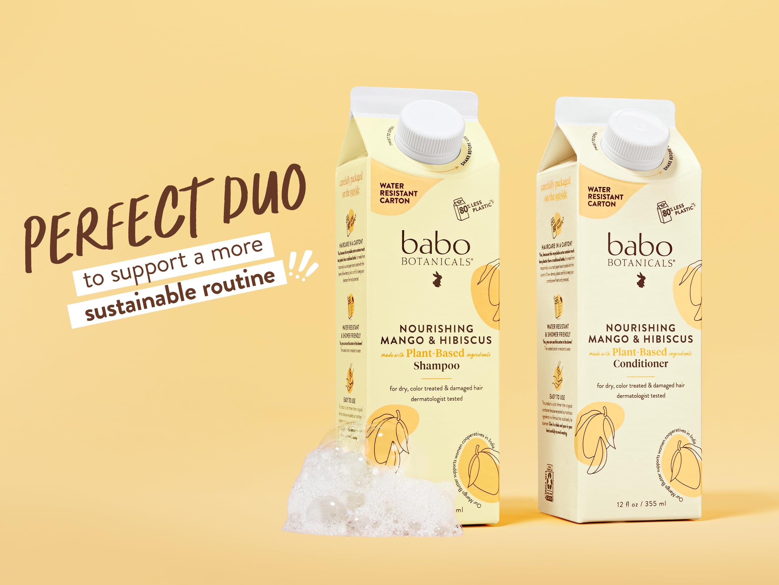Babo Botanicals Nourishing Mango & Hibiscus Conditioner - For Dry, Damaged, Color-Treated Hair – Moisturize & Soften – Water-Resistant Carton 80% Less Plastic – Vegan – Silicone Free