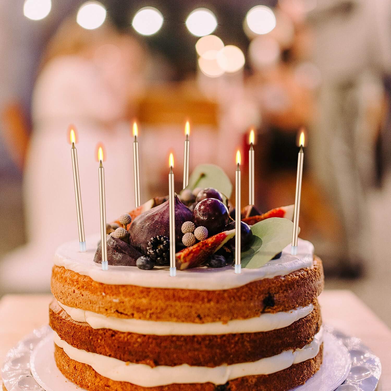 BEAN LIEVE 24-Count Birthday Candles - Long Thin Cake Candles Slow Burning Candles for Birthday, Wedding, Lucky Party Decoration (Champagne Gold) thumbnail