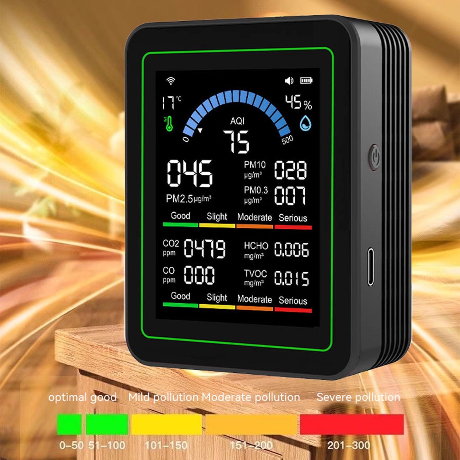 Detector de Calidad del Aire 10 en 1, Monitor Portátil de Calidad del Aire Interior para CO2 TVOC HCHO PM2.5 PM10 PM0.3, Soporte de Aplicación Inteligente para Oficina en Casa
