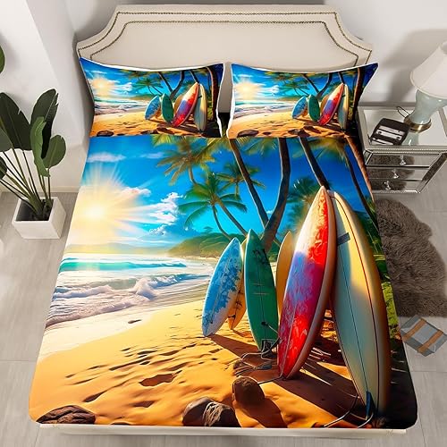 Miniatura 24 de Sábana bajera ajustable de olas oceánicas, tamaño Queen, estilo retro, brújula, velero, juego de ropa de cama náutica para mujeres, hombres y niños,