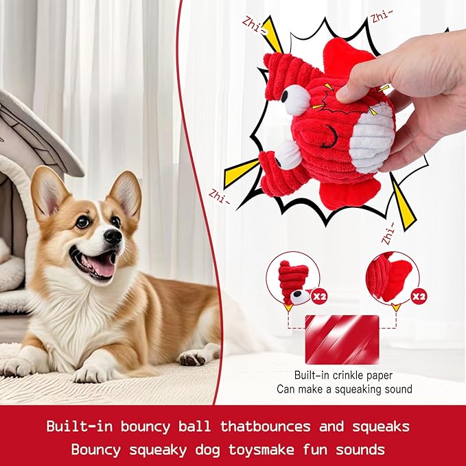 Juguete Mordedor Sonoro Interactivo para Perros Pequeños, Medianos y Grandes, Rojo Cangrejo miniatura 3