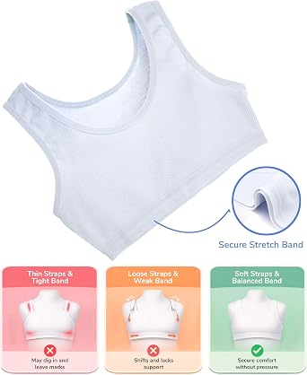 Donella Girls Training Bras - Soft Cotton Ribbed Kids Sports Bra, 5 Pack Crop Tops